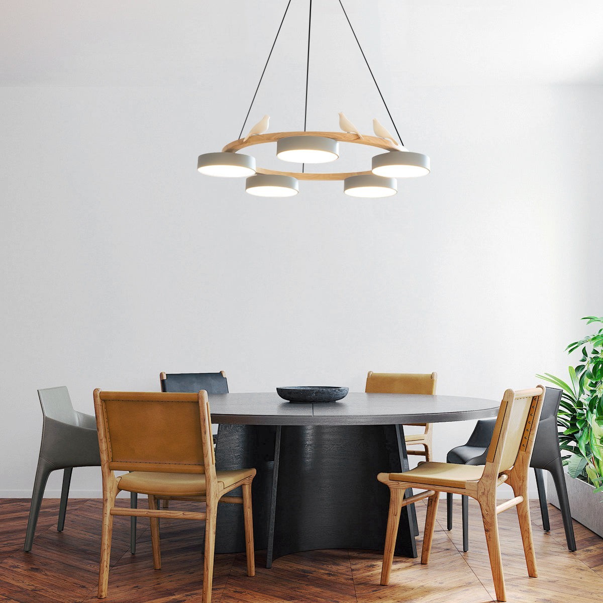 Creatieve Houten Vogel Kleurrijke Ronde Kroonluchter HL926