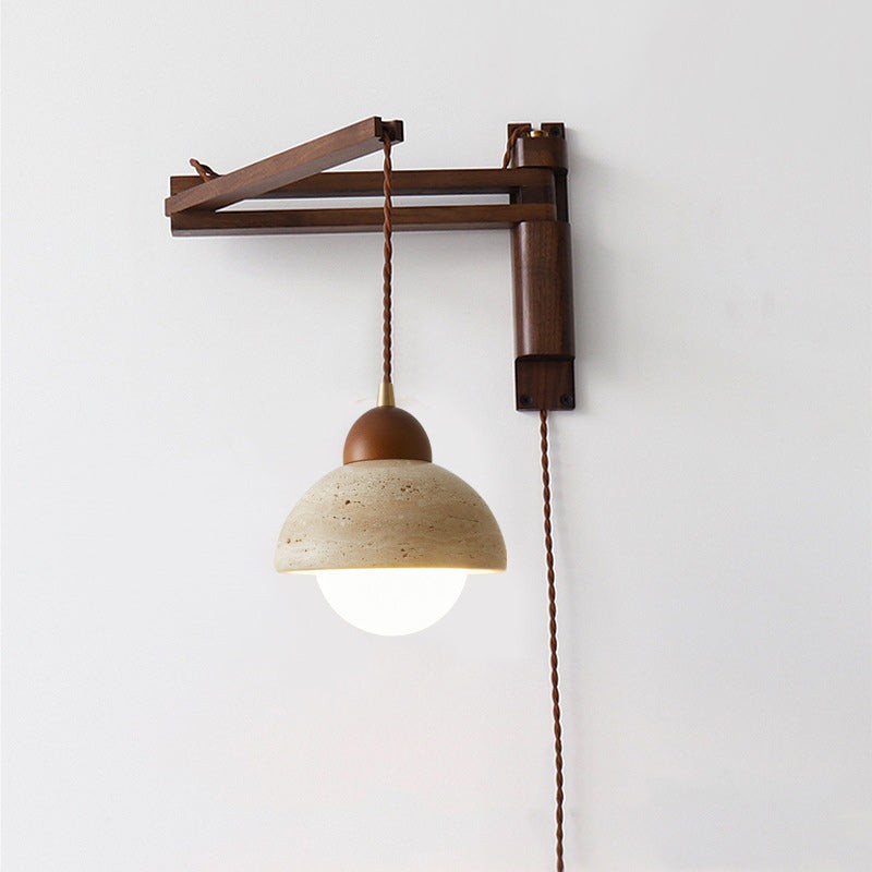 Traditionele Japanse houten travertijn bolvormige intrekbare opvouwbare wandlamp HL1111