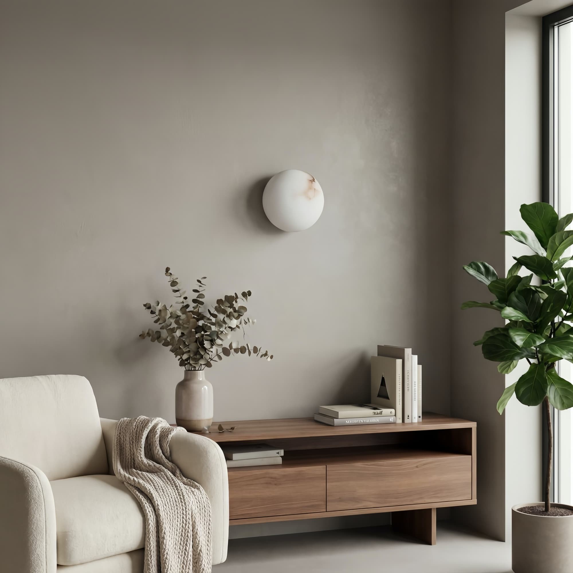 OrbisMuse Elegante wandlamp met bolvormige kap van natuursteen - Minimalistische verlichting voor gangen HL2493