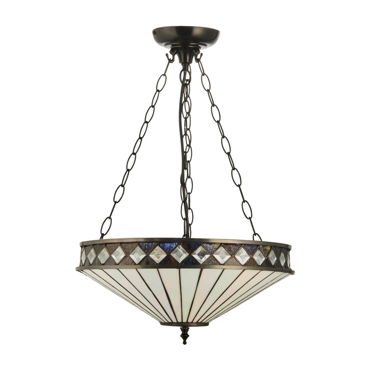 TF Fargo Verstelbare Hanglamp met Glas-in-lood-geïnspireerde omgekeerde kap voor kookeiland en eettafel HL2177