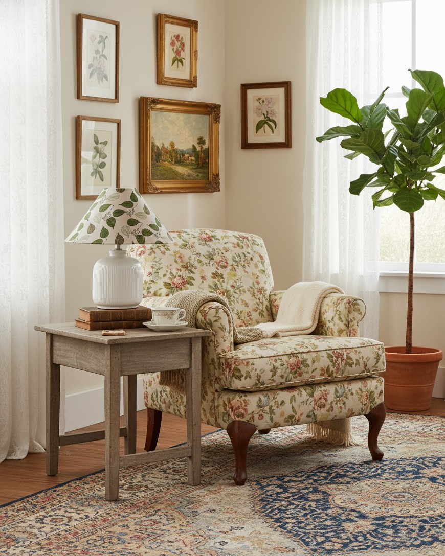 Tafellamp met groenblijvende bloemenprint HL2880