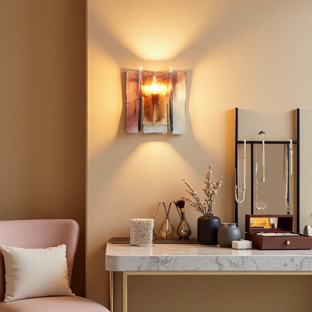 Amberkleurige glazen wandlamp - industriële metalen bedlamp HL1322