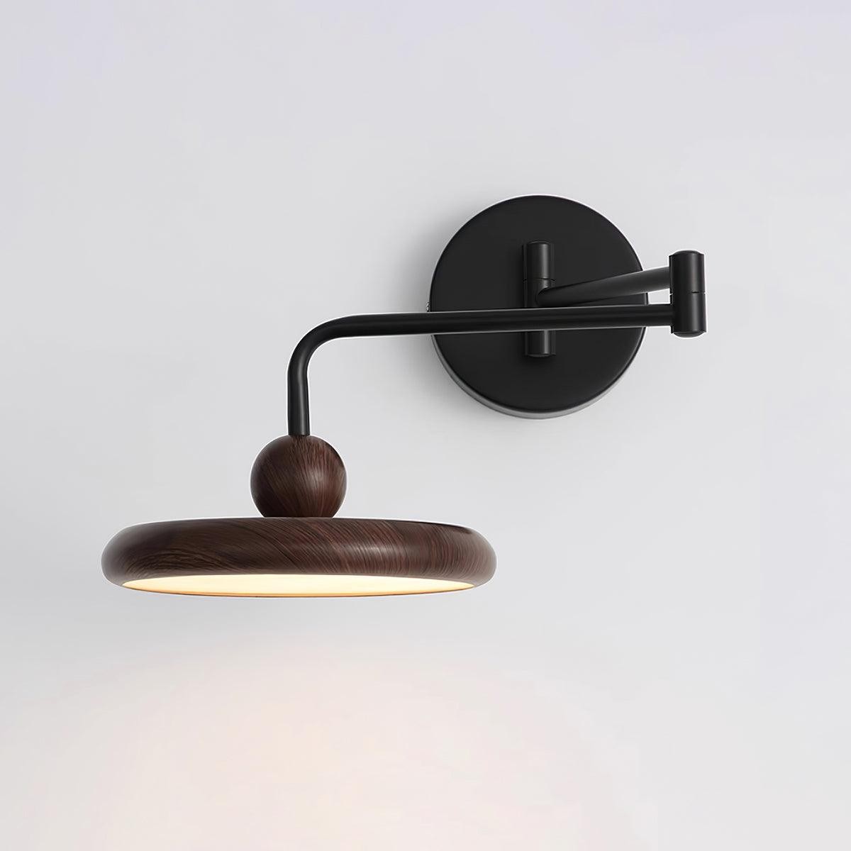 Wandlamp met Zwenkarm en Houten Schijfvormige bol voor Slaapkamer HL1080