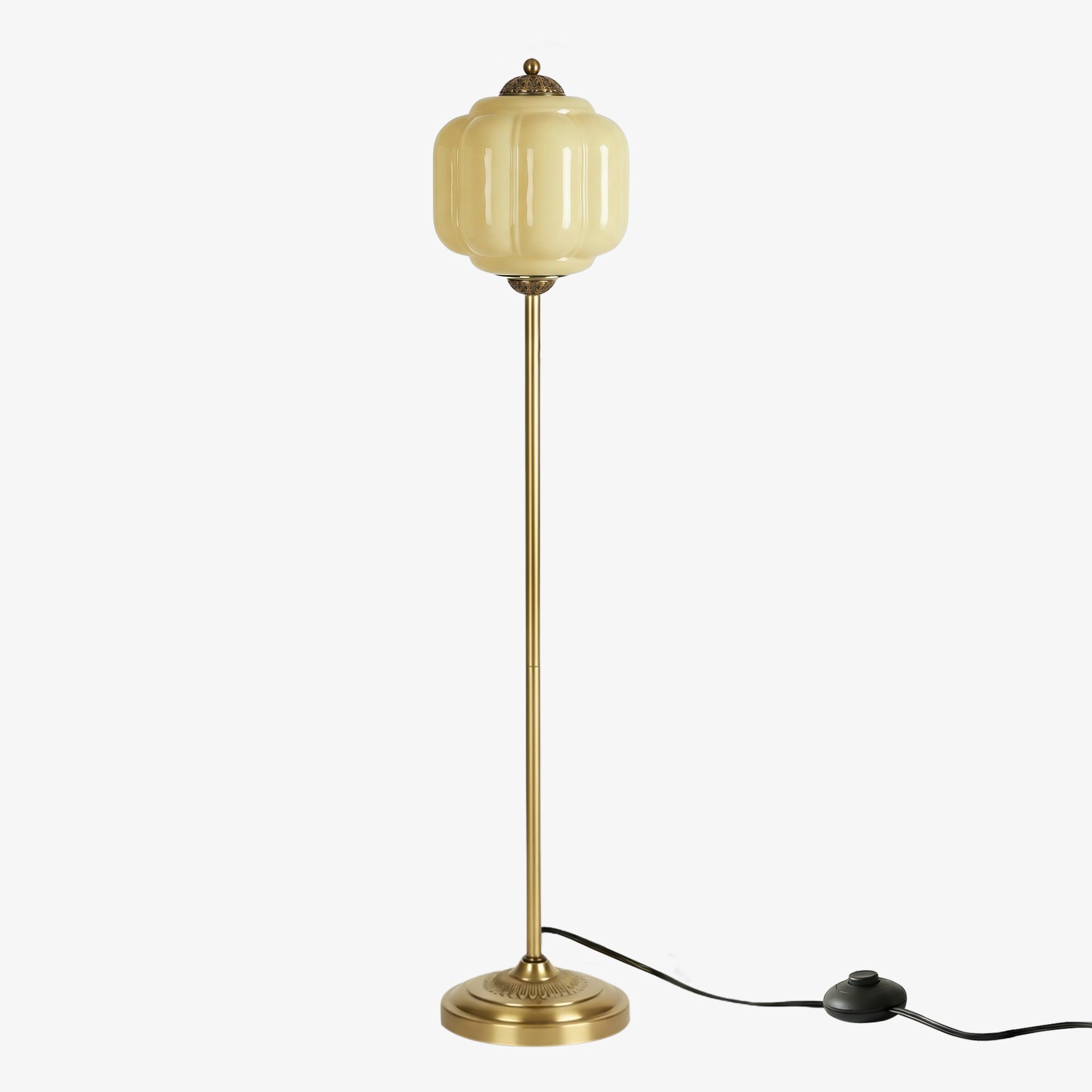 Eloise Vloerlamp van getextureerd glas in pompoenvorm - Organisch artistiek ontwerp en retrostijl voor de woonkamer HL2510