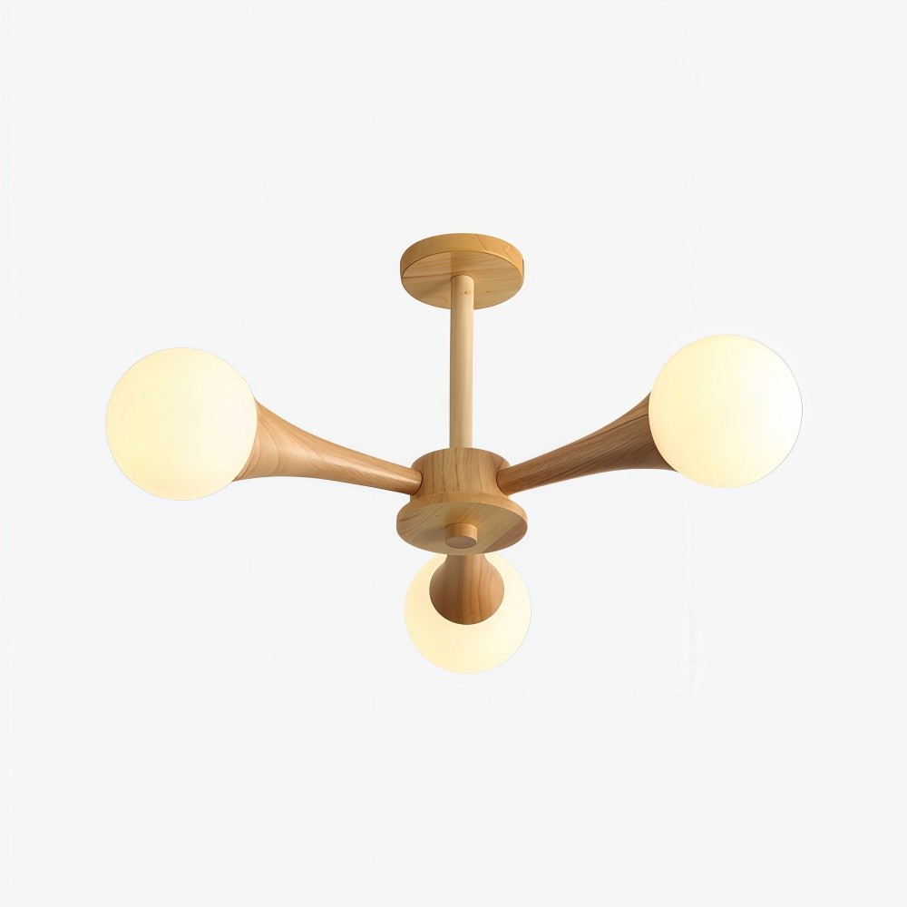 Novalune kroonluchter met meerdere glazen bollen en houten frame - Japanse Zen-stijl voor de woonkamer HL2495