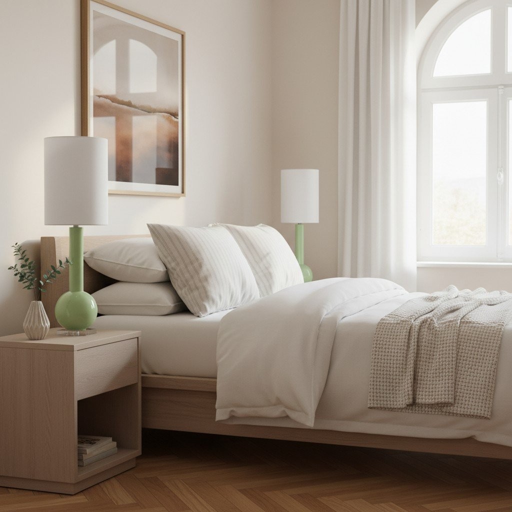 Savara Minimalistische Tafellamp - Strakke Glazen Vorm met Stoffen Kap voor Slaapkamers HL1900
