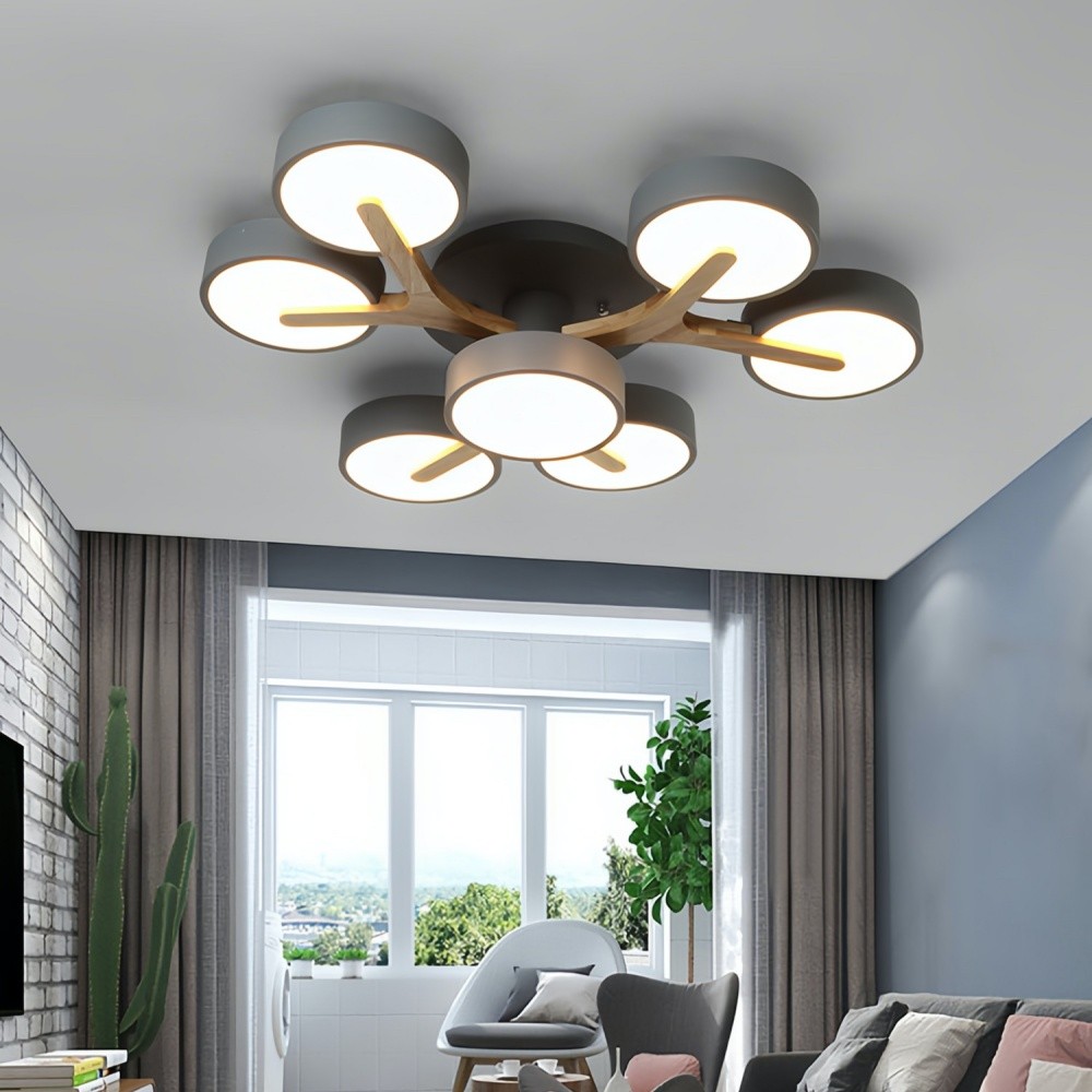 Nordic Disc Wood Plafondlamp - LED Semi-Flush Mount voor Slaapkamer HL1353