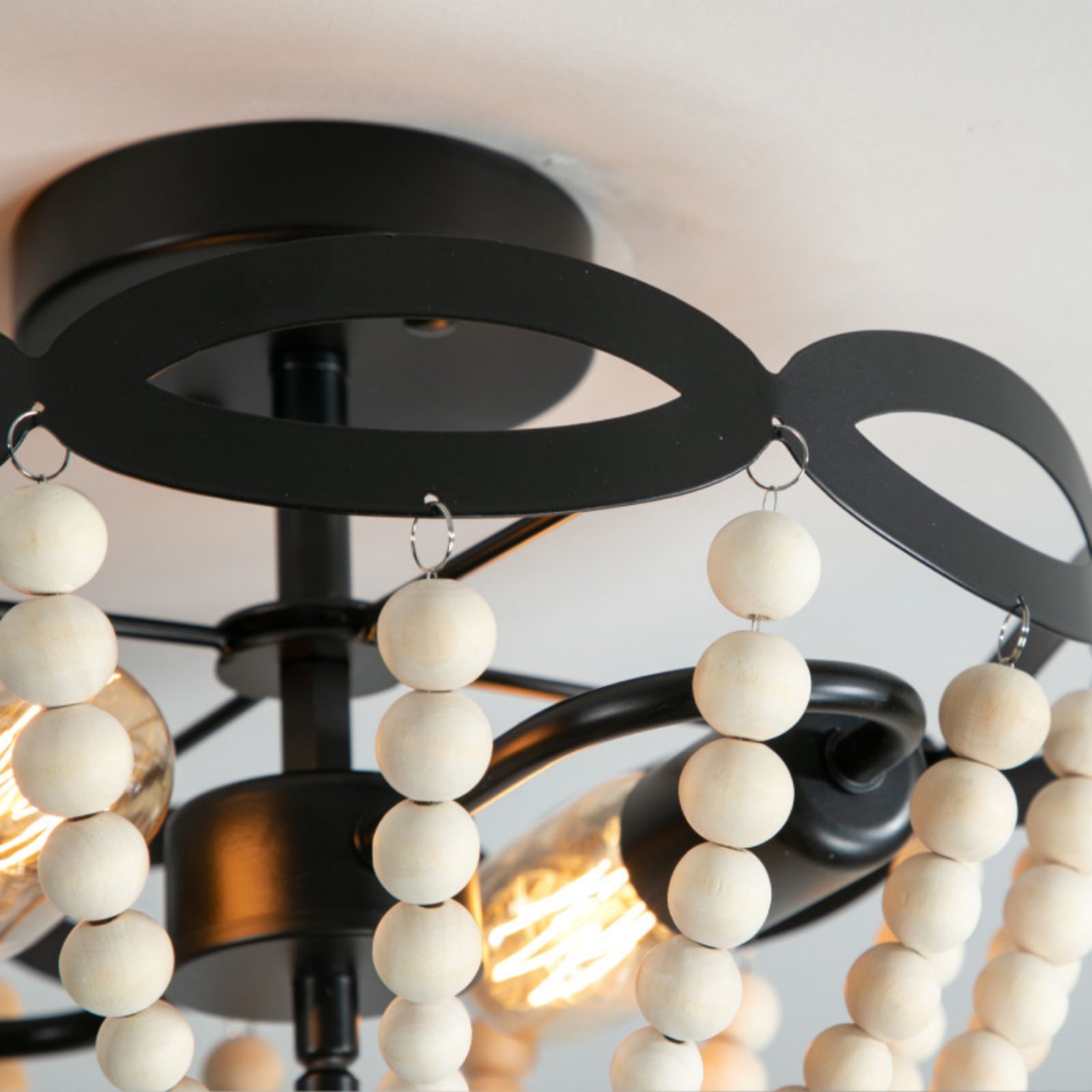 Retro Rustieke Metalen Houten Kralen Plafondlamp HL240