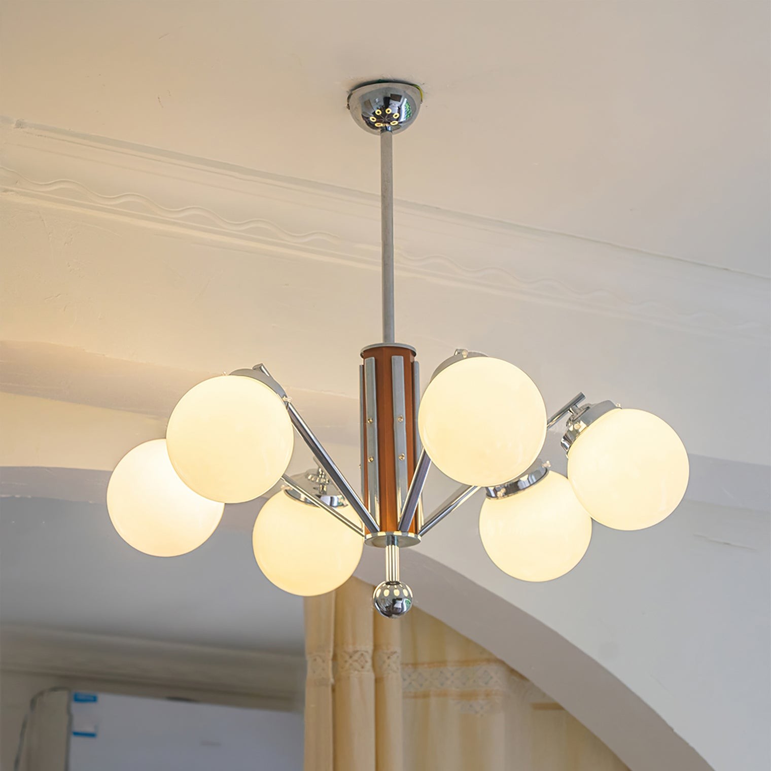 Mid Century Vintage Crème Glazen Kroonluchter HL524