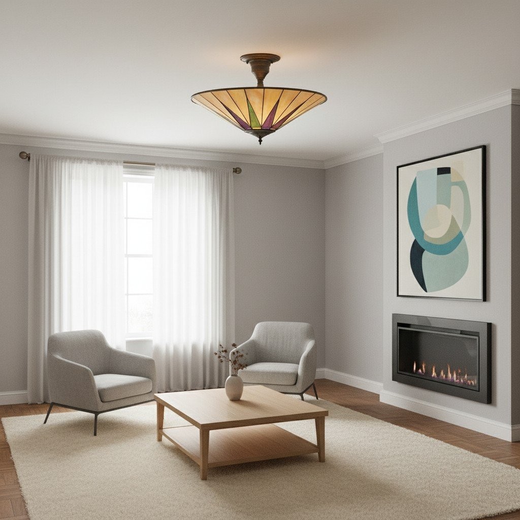 TF Dark Star Tiffany plafondlamp - glas-in-lood sterontwerp voor eetkamer of hal HL2232