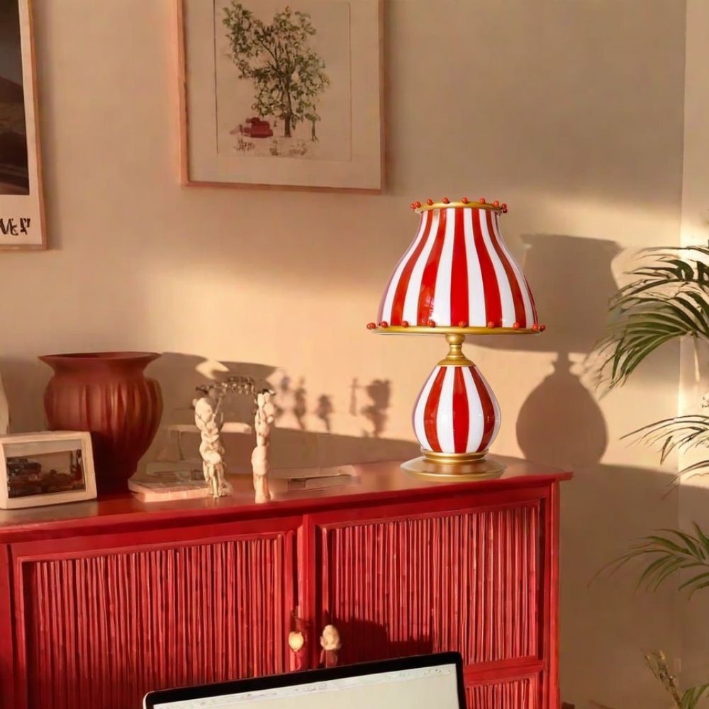 Circus tafellamp - Rood-Witte Strepen Metalen Design HL1048