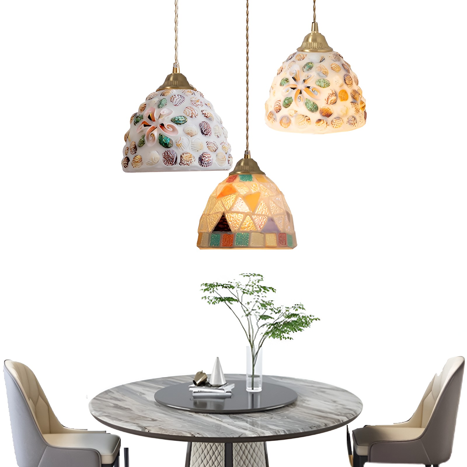 Retro kleurrijke natuurlijke schelp handgemaakte messing hanglamp HL1279