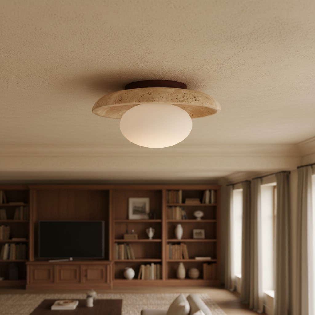 Calivra Moderne Ronde Plafondlamp van Travertijn - Minimalistische Plafondlamp voor Hal en Slaapkamer HL2303