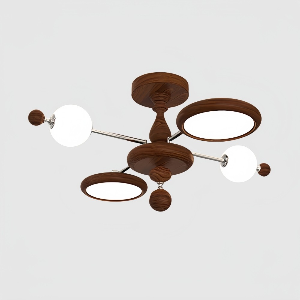 Walnoot Sputnik Plafondlamp - Retro Vertakte Lamp voor Slaapkamer HL1325