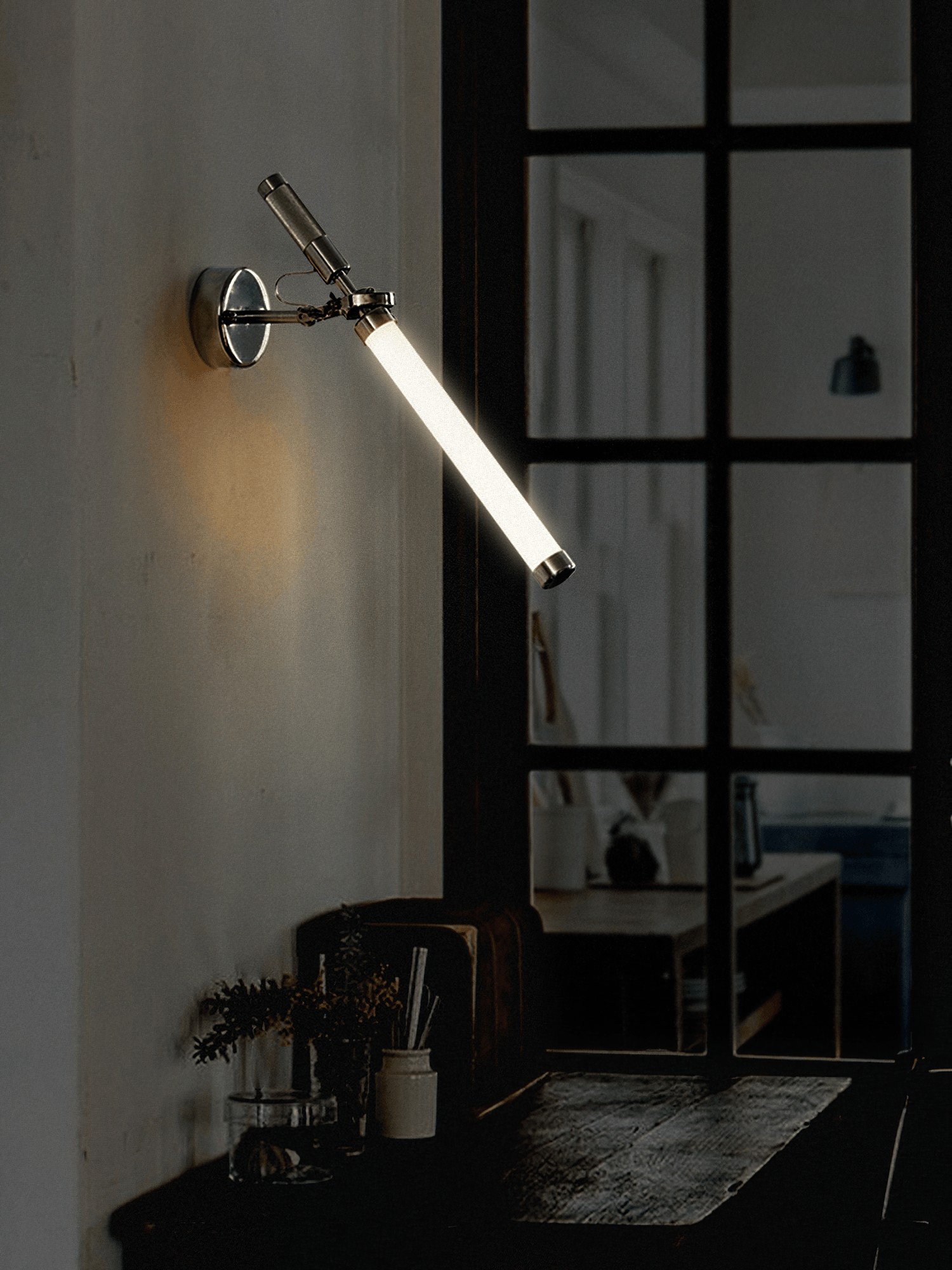 Moderne metalen zilveren staafvormige wandlamp HL1105