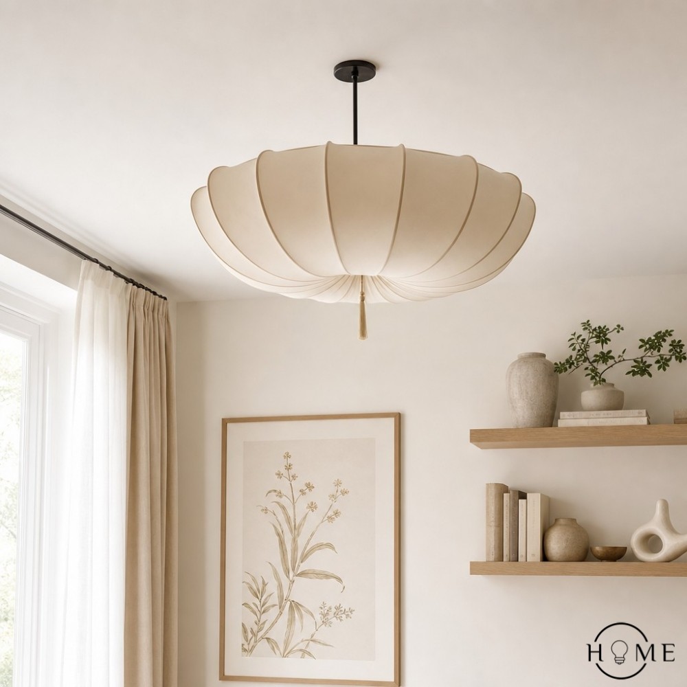 Traditionele Japanse ronde kroonluchter met ijzeren frame en stoffen kap, 3/5 lichts, voor de woonkamer HL1408