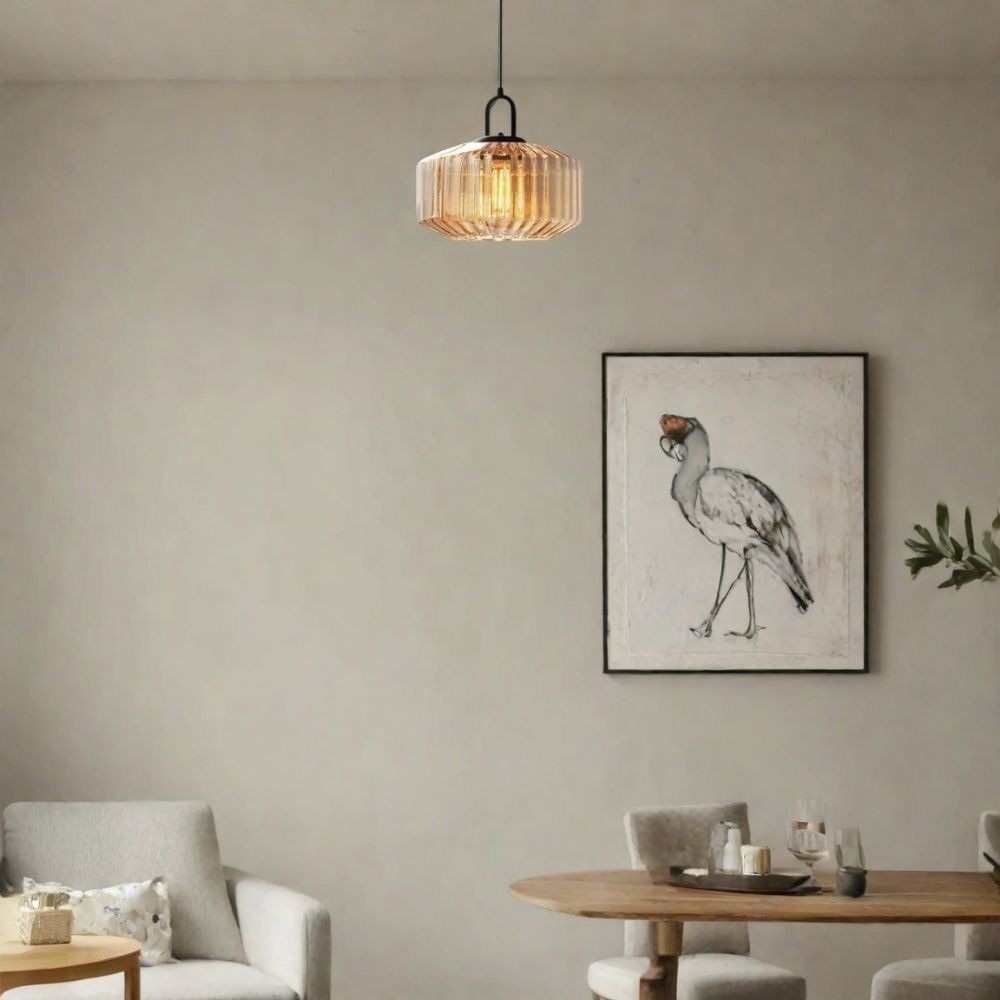 Hanglamp Met Geribbelde Glazen Pot - Modern Keukeneilandgebruik HL1043