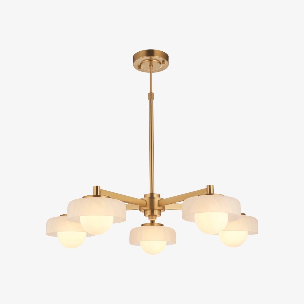 Hanglamp Zirvos met matglazen opalen bollen en geborsteld messing frame voor woon- en eetkamer HL2132