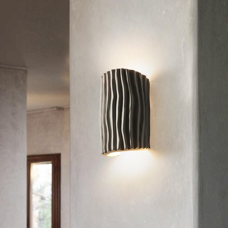 Cilinder geribbelde wandlamp van hars HL224