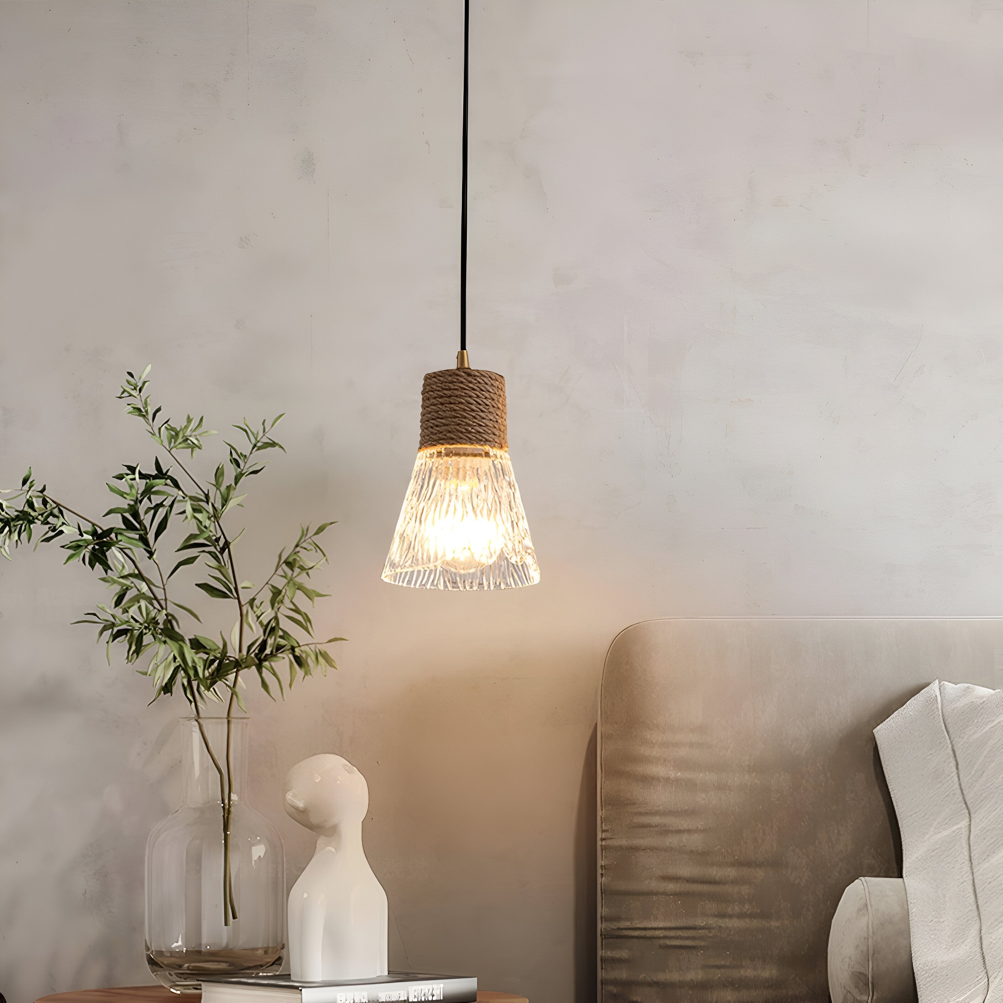 Nordic henneptouw glazen hanglamp HL1209