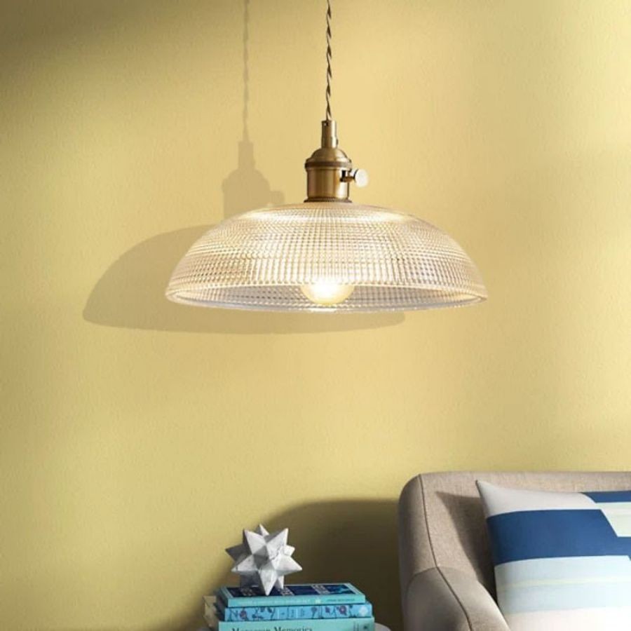 Vintage koperen geribbelde glazen hanglamp HL186