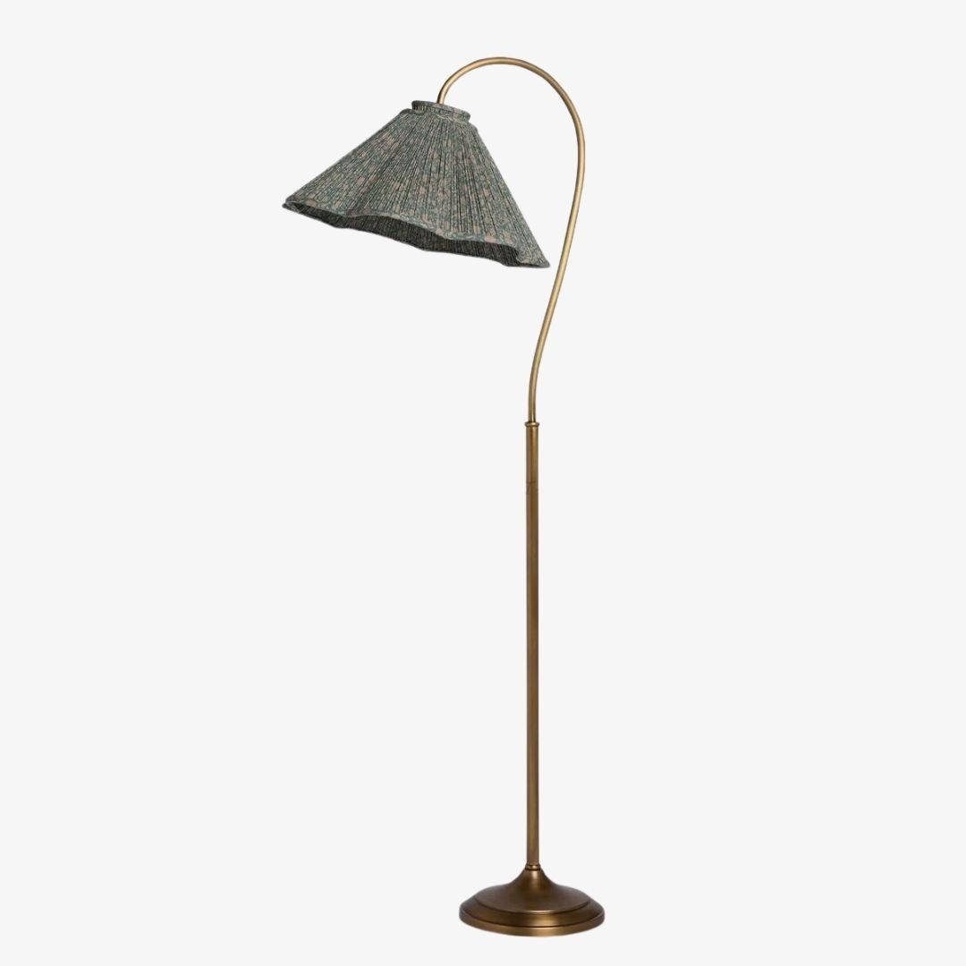 Veslin Elegante Vloerlamp met Bloemenmotief en Zwanenhals - Lamp met Bloemenmotief en Linnen Kap voor de Woonkamer HL3536