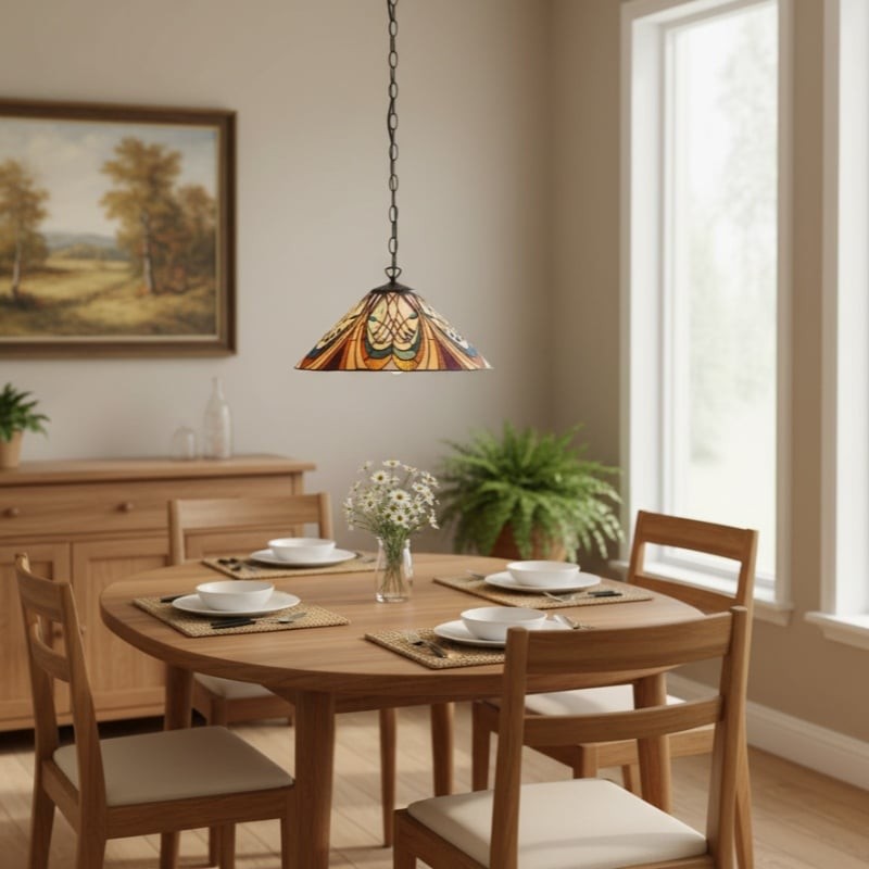 TF Hector Hanglamp - Decoratieve lamp met Art Nouveau glas-in-lood design voor eet- of woonkamer HL2228