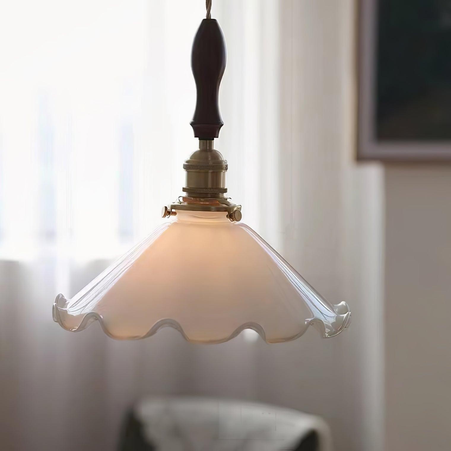 Vintage witte glazen hanglamp met rok HL428