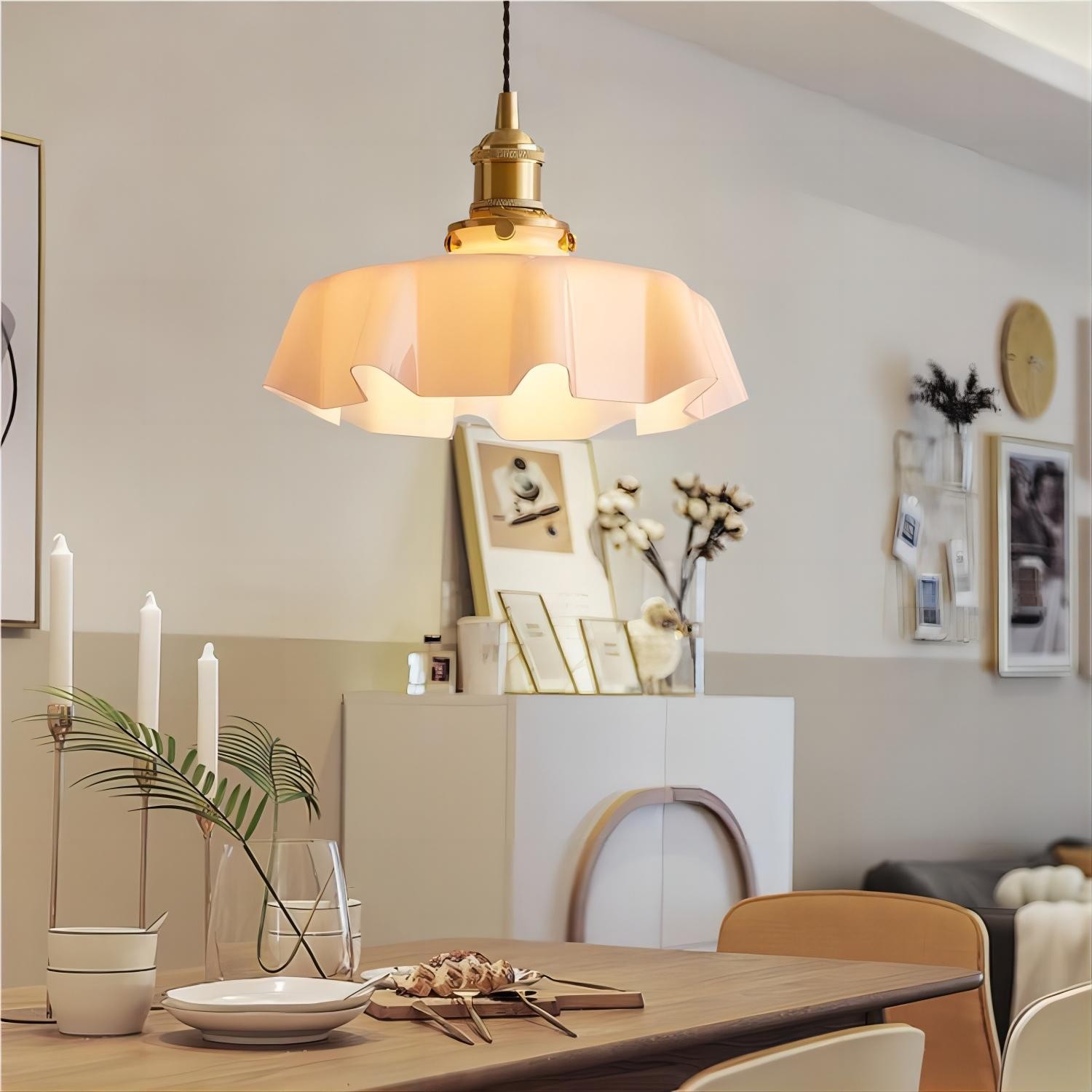 Retro Glazen Bloem Crème Hanglamp HL183