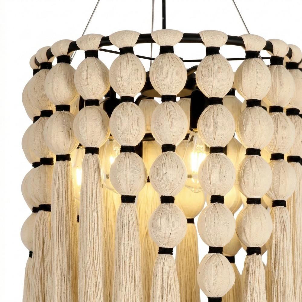 Modulune Moderne, elegante, handgemaakte kroonluchter met witte katoenen franjes voor de woonkamer HL2477