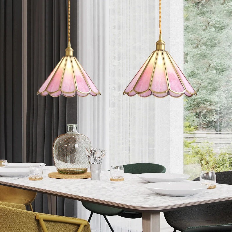 Romantische Retro Messing Glazen Hanglamp HL66