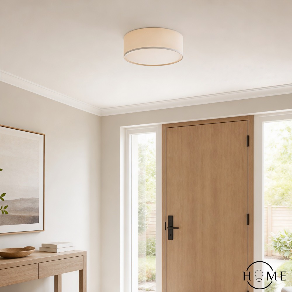 Dumora Linen Drum Plafondlamp - Inbouwarmatuur van ijzer met stoffen kap HL1571