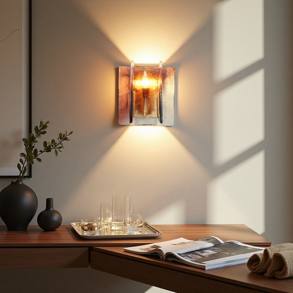 Amberkleurige glazen wandlamp - industriële metalen bedlamp HL1322