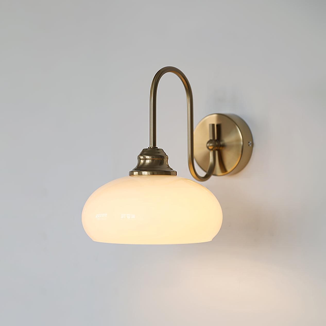 Bauhaus Wind Cream Glazen Kap Metalen Gebogen Paal Wandlamp HL958