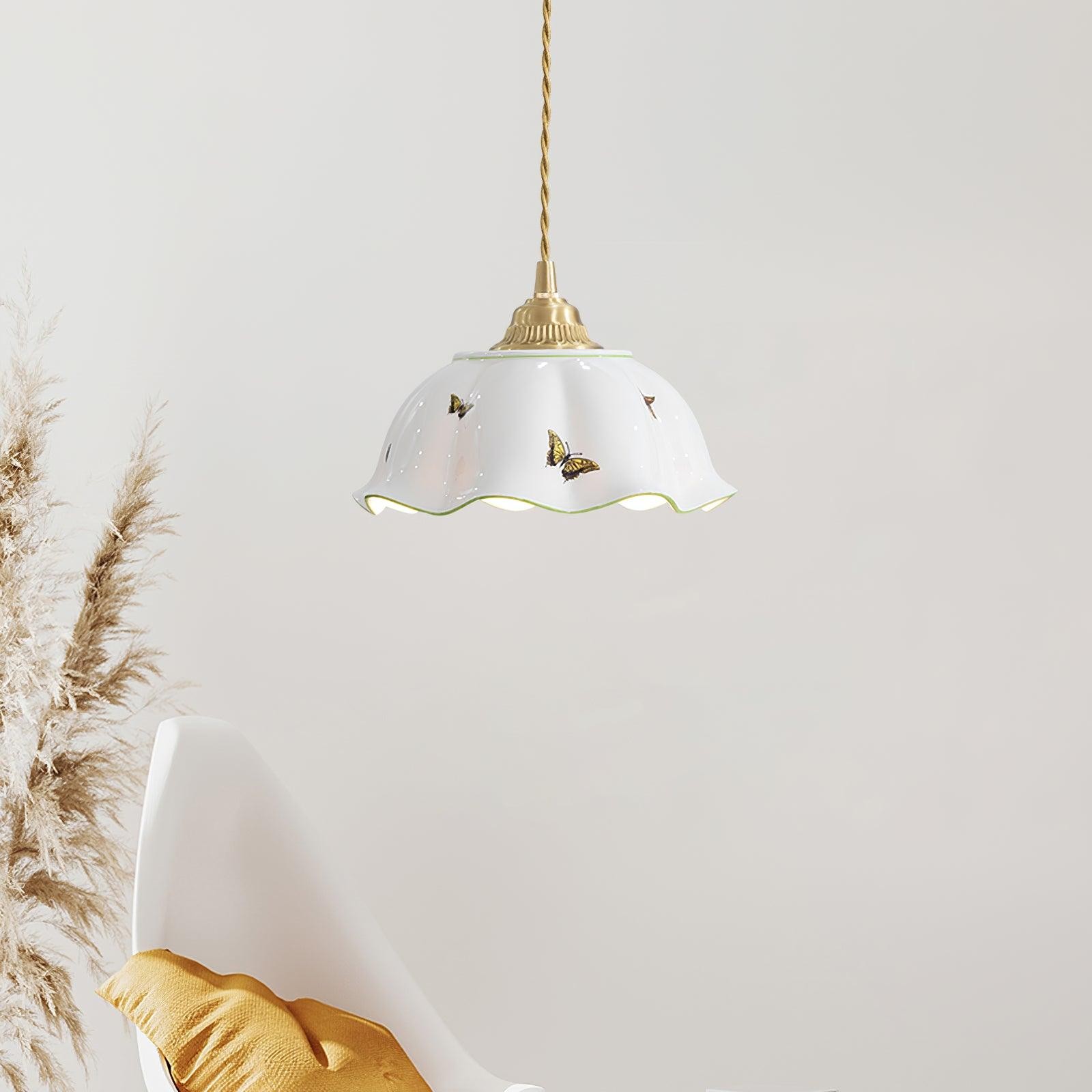Retro crèmekleurige keramische hanglamp HL959