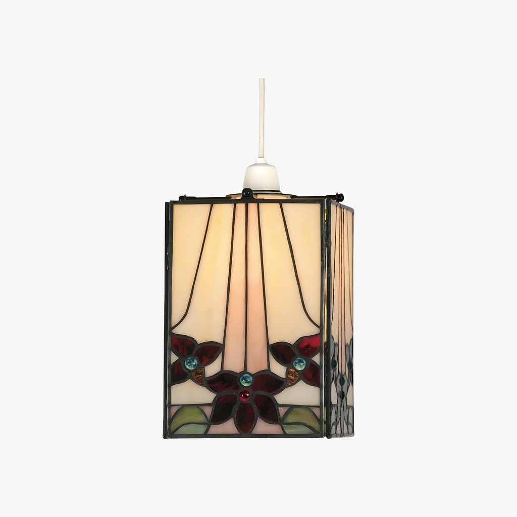 TF Camillo Mozaïek Tiffany Glazen Hanglamp - Vierkante Lantaarnkap - Ambachtelijk Woonaccessoire HL2224