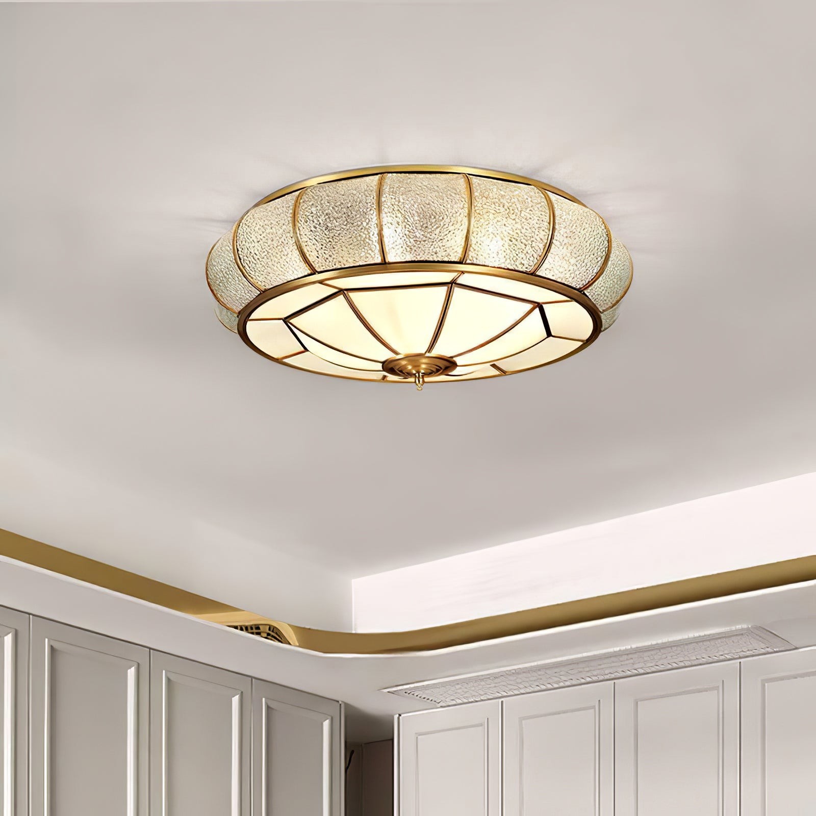 Ronde plafondlamp van getextureerd glas HL756