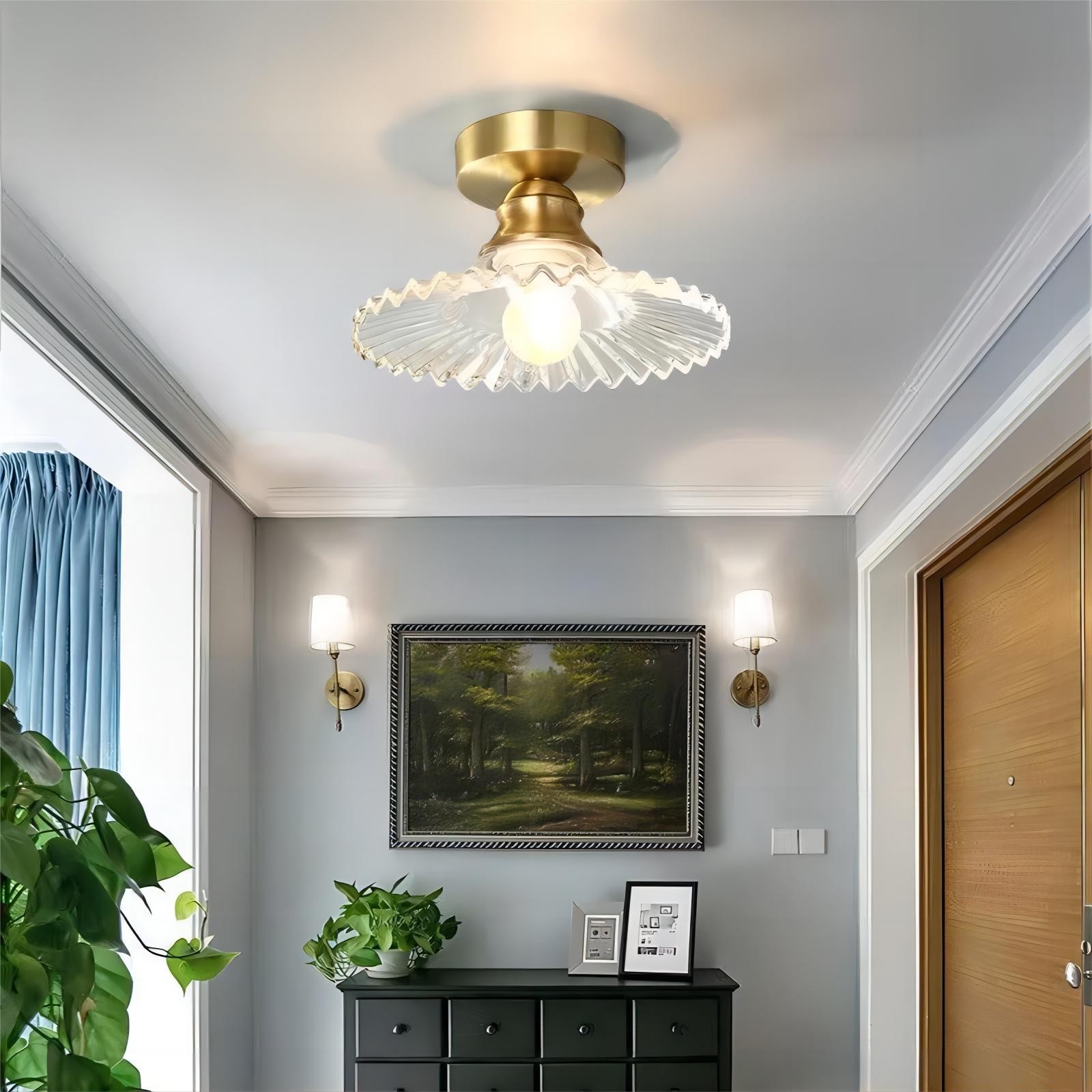 Vintage helder glazen geribbelde bloemblaadje plafondlamp HL139