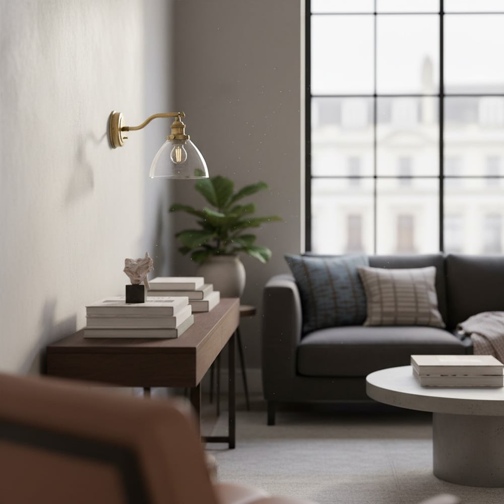 Verstelbare Hansen messing wandlamp - helder glasontwerp HL1828