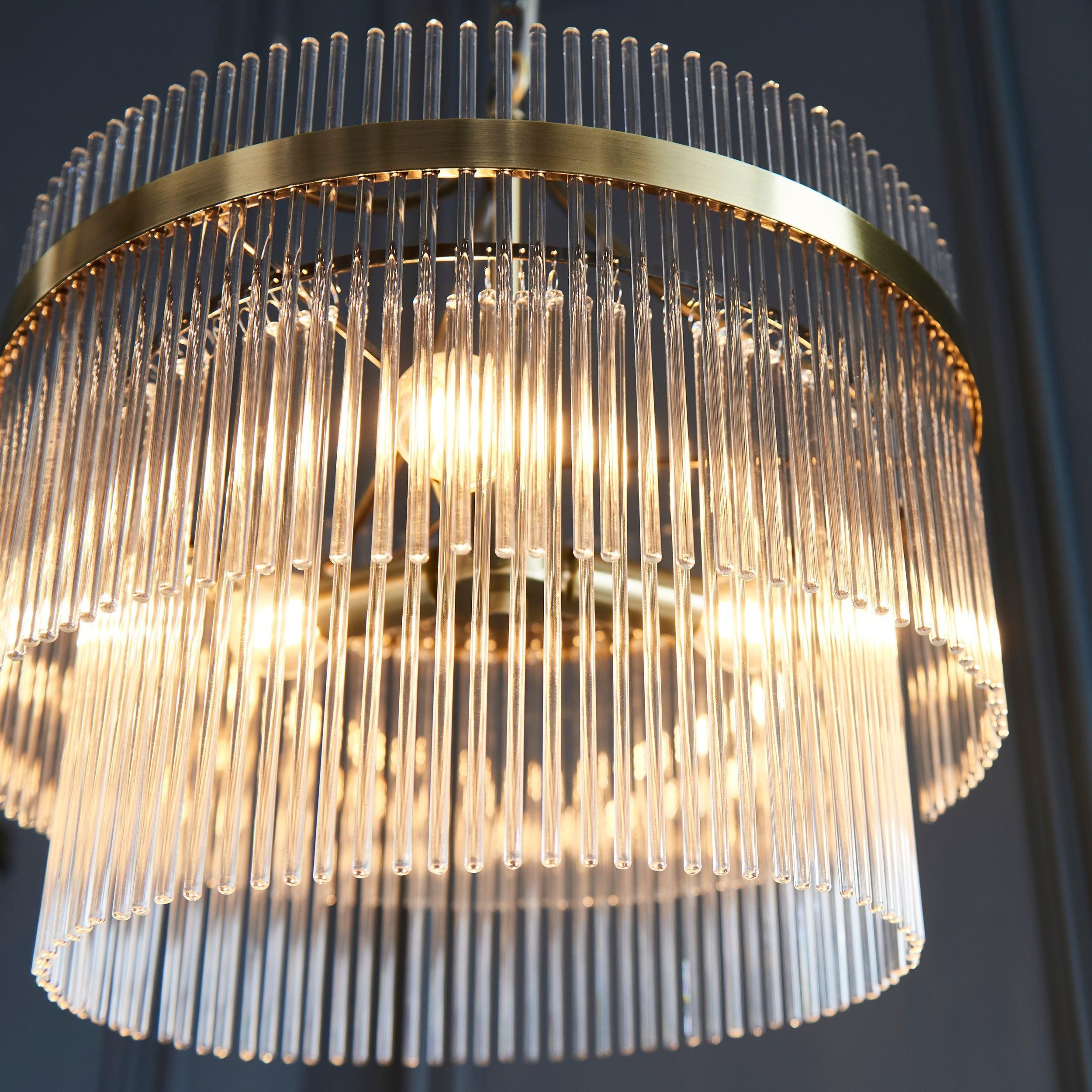 Elegante hanglamp met 3 glazen staven - vintage messing afwerking HL1817