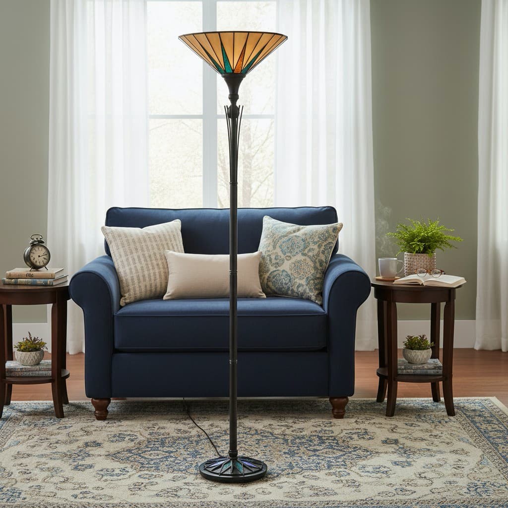 TF Dark Star Staande Lamp met Sterpatroon van Gebrandschilderd Glas - Uplighter in Tiffany-stijl voor Woonkamers HL2225