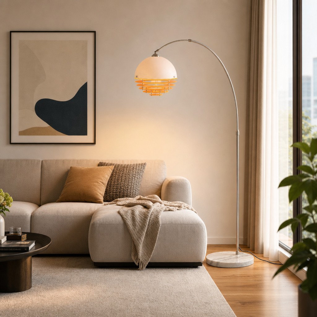 Afterglow Sunset gebogen vloerlamp - Vintage glazen kap voor slaapkamer HL3571