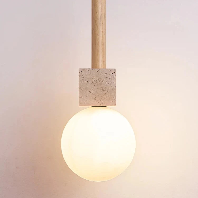 Moderne hanglamp in de vorm van een travertinkubus HL3481