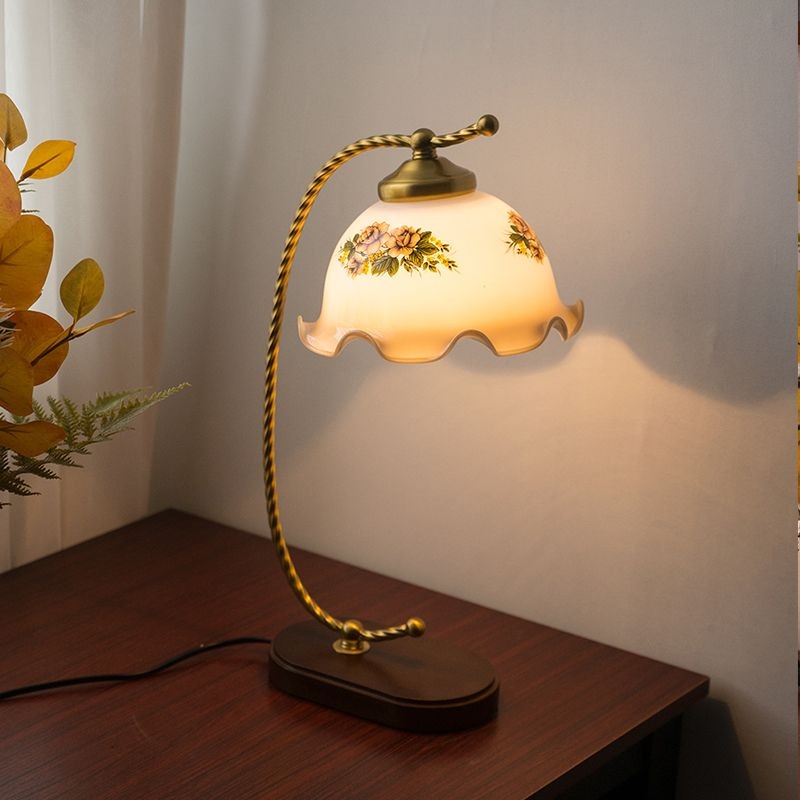 Mid Century Vintage Messing Glazen Bloem Tafellamp HL26