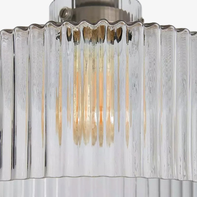 Ribora Vintage - Plafondlamp van geribbeld glas, geïnspireerd op vintage - Industriële stijl, vlak tegen het plafond