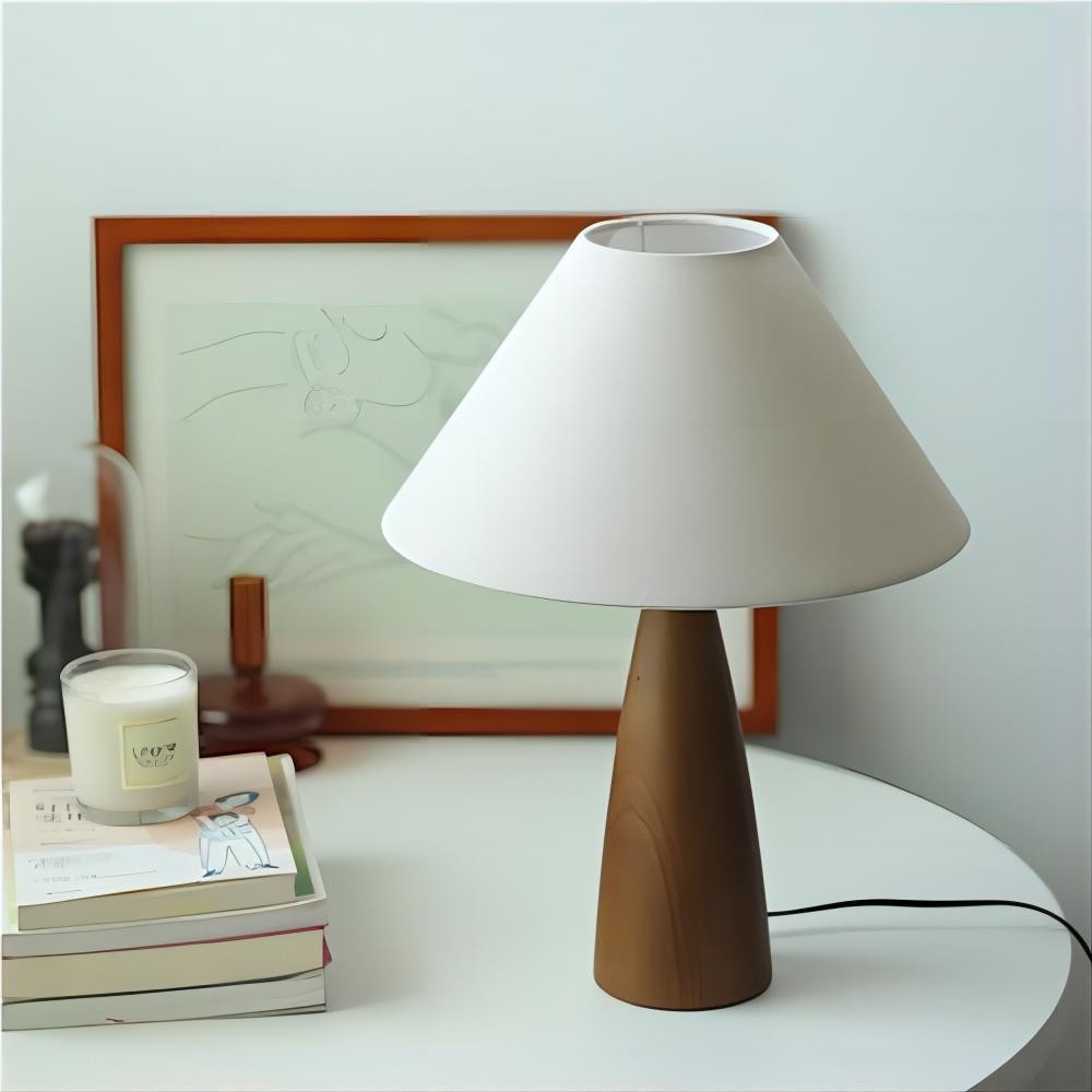Retro houten tafellamp van imitatieschapenvachtlinnen HL222