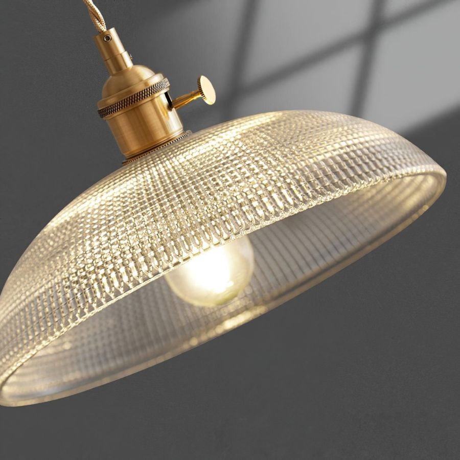 Vintage koperen geribbelde glazen hanglamp HL186