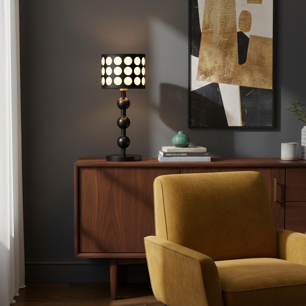 Retro Tafellamp met Stippenpatroon - Houten vloerlamp voor woonkamer HL1844