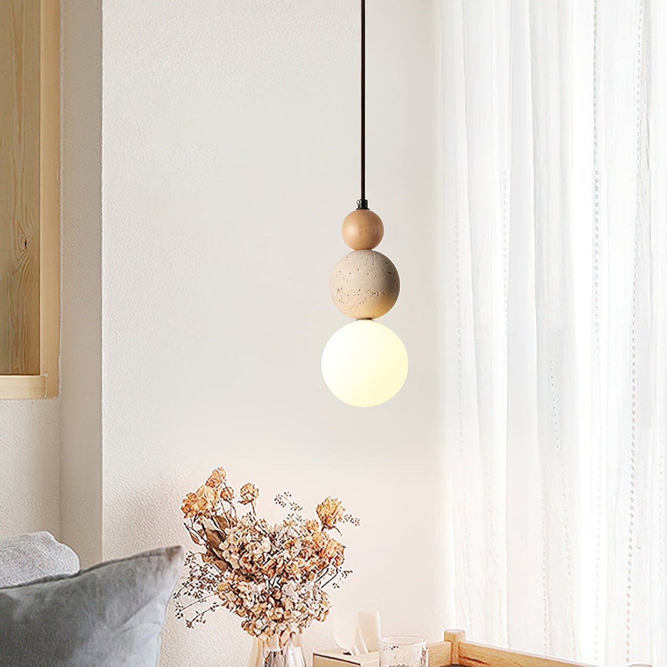 Elegante Glow Cream Stone hanglamp voor naast het bed HL3462
