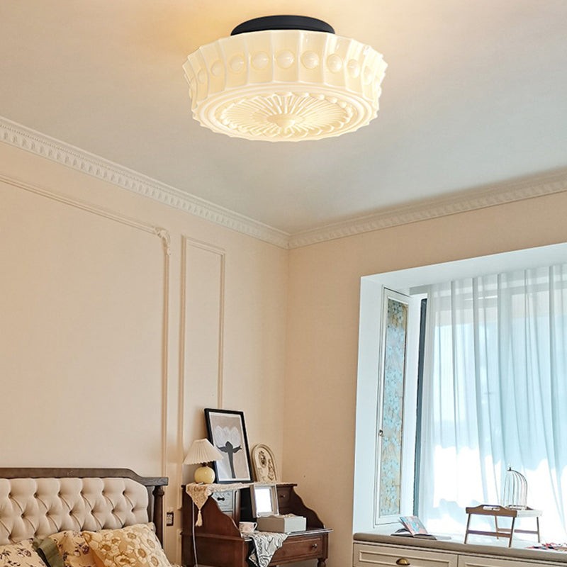 Traditionele vintage ronde glazen ijzeren LED semi-inbouw plafondlamp voor slaapkamer HL1058
